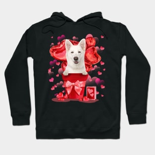 White German Shepherd In Red Pot Happy Valentine's Day Hoodie